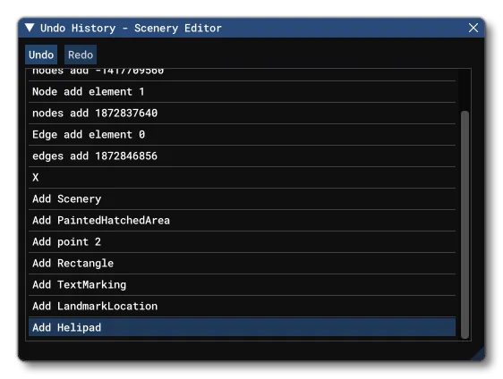 The Undo Window In The Scenery Editor