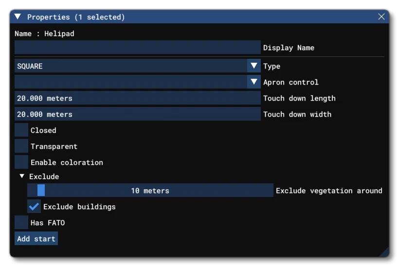 The Helipad Object Properties