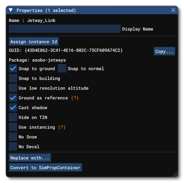 The Jetway Link Object Properties