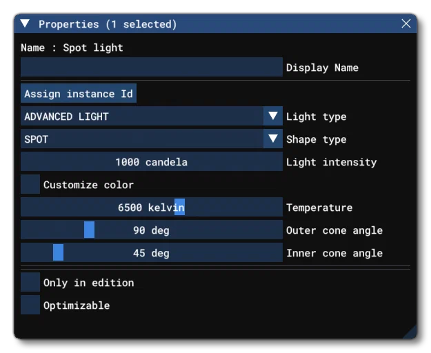 The Light Row Object Properties