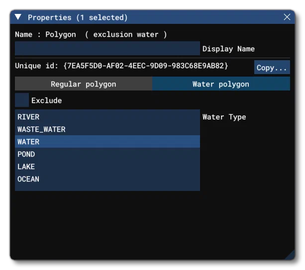 The Properties Window For A Water Polygon Object