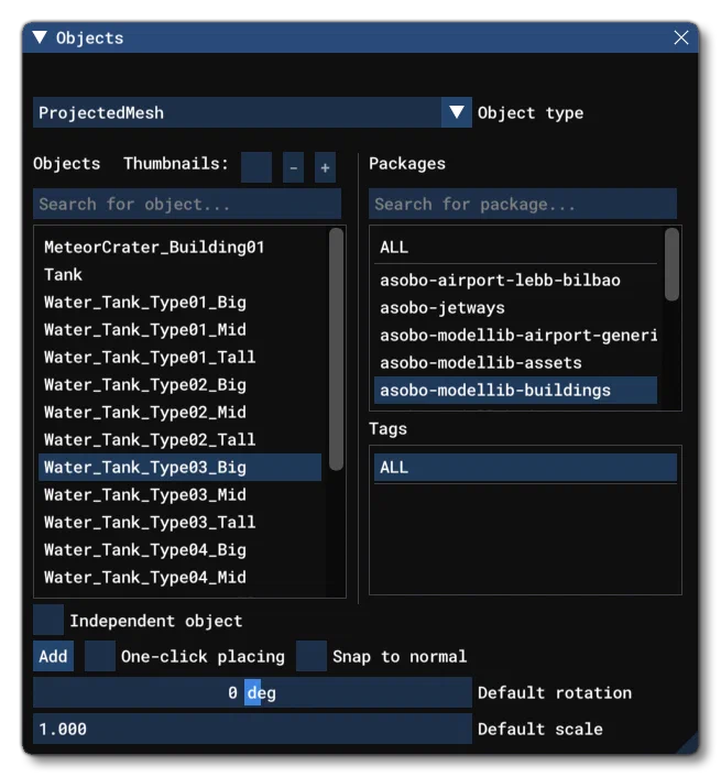 Different Scenery Object Elements Listed In The Objects Window