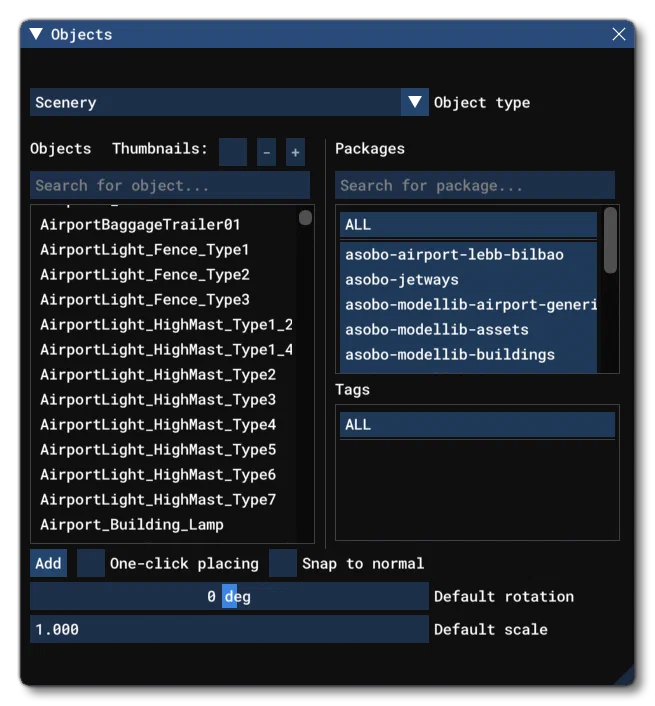 Different Scenery Object Elements Listed In The Objects Window