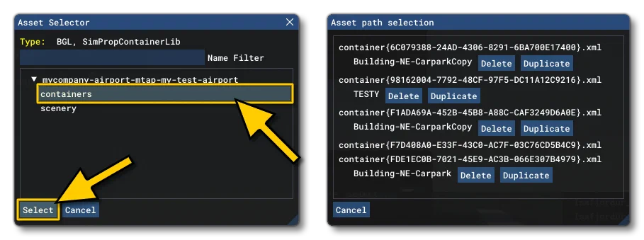 Selecting A SimProp Container For Editing