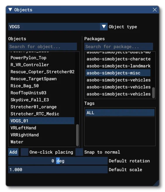 The VDGS Object Elements Listed In The Objects Window