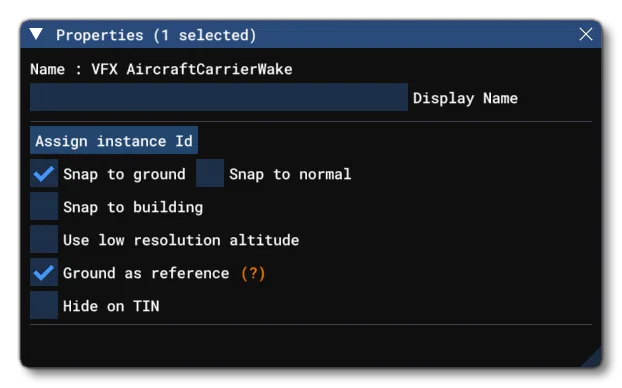 The Properties Window For A VFX Object