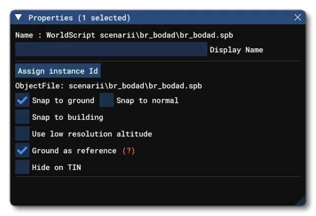 The Properties Window For A WorldScript Object