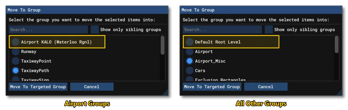 The Move To Group Window