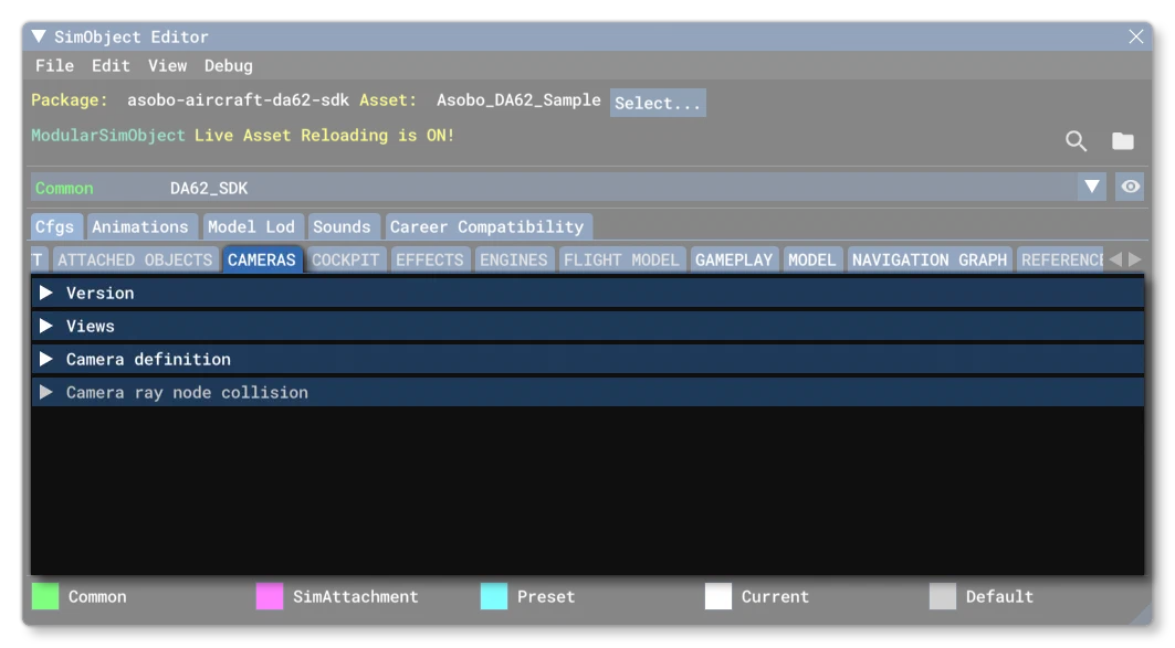 The Cameras.cfg File Tab In The SimObject Editor
