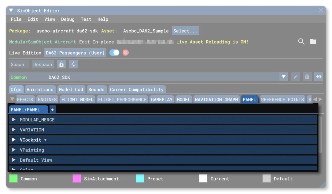 The Panel Tab Of The SimObject Editor