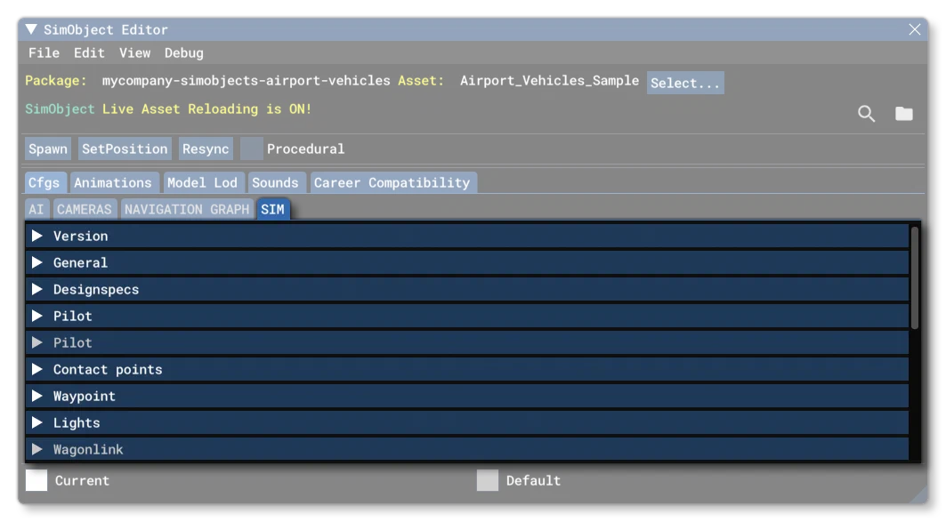 The Sim.cfg Tab In The SimObject Editor