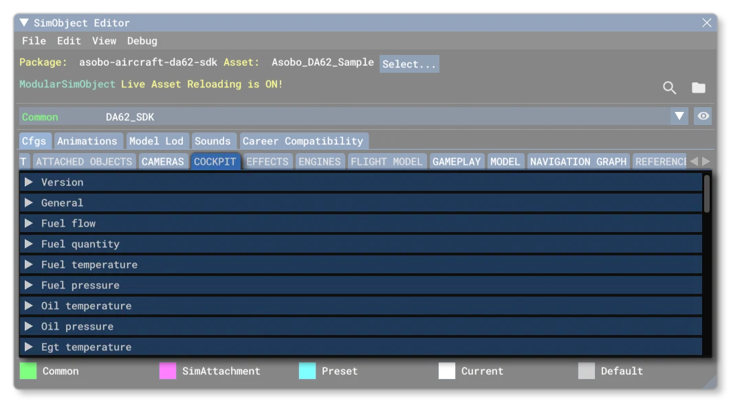 The Cockpit.cfg File Tab In The SimObject Editor