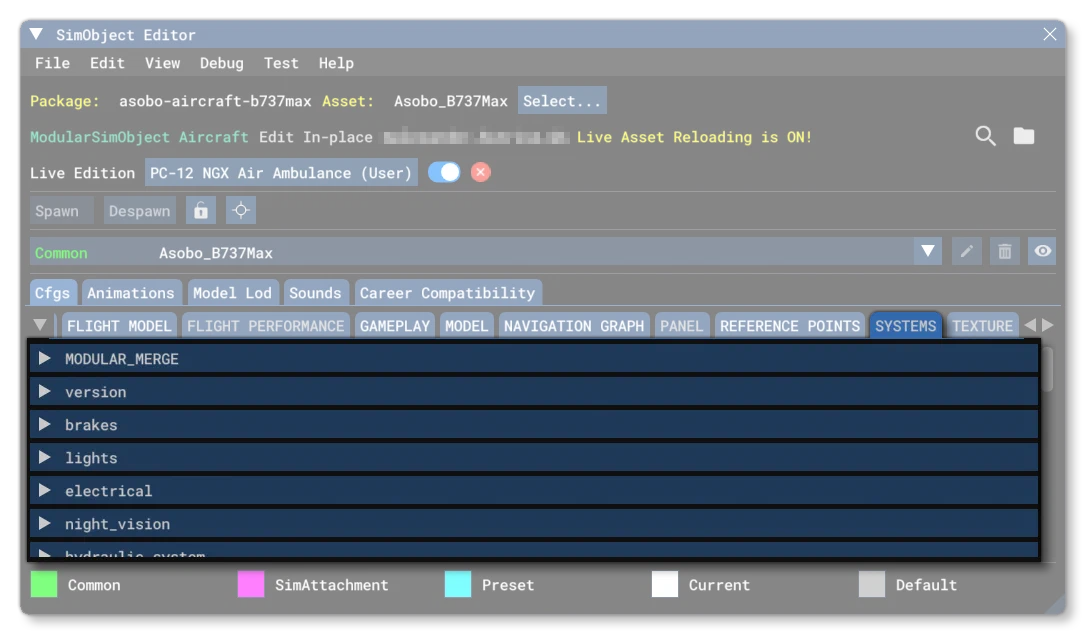The Systems.cfg File Tab In The SimObject Editor