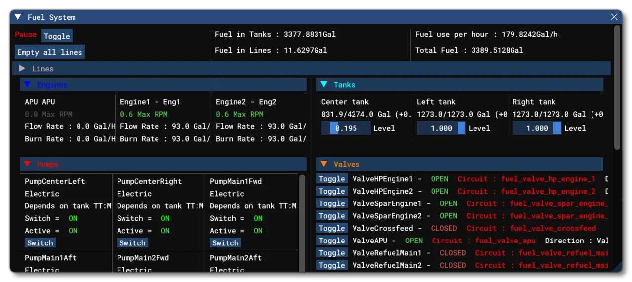 The Fuel System Debug Window