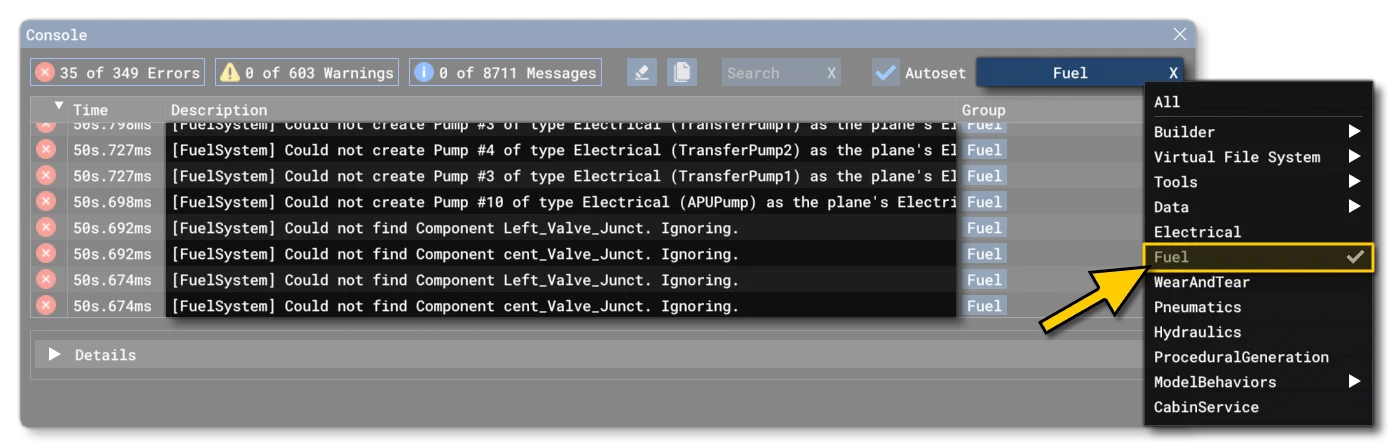 The Fuel System Logs In The Debug Console
