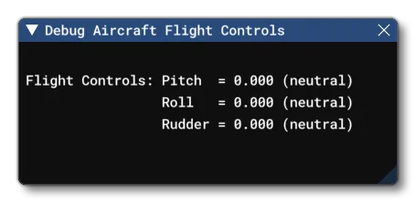The Debug Aircraft Flight Controls Window