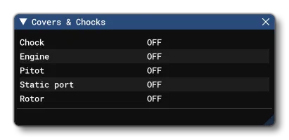 The Debug Covers And Chocks Menu Window