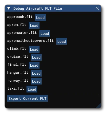 The Debug Aircraft FLT Files Window