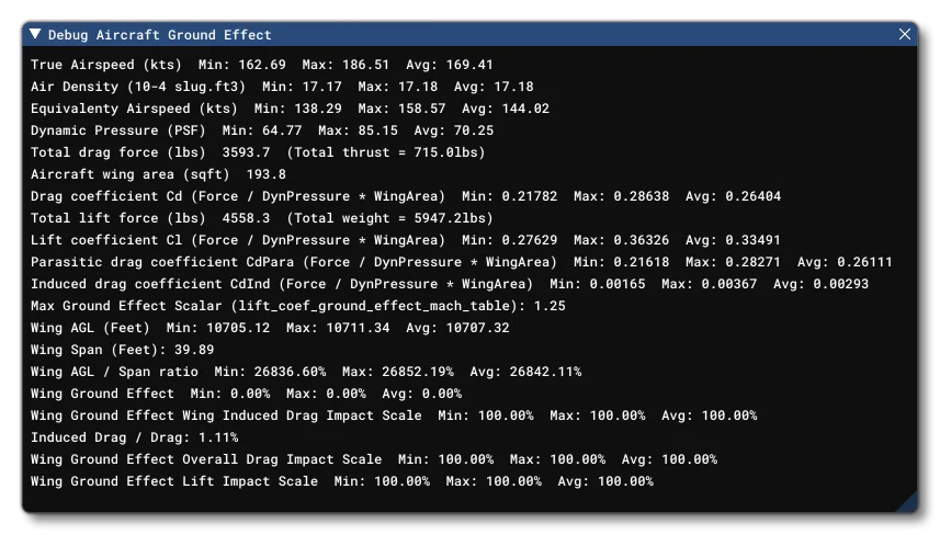 The Debug Aircraft Ground Effect Window