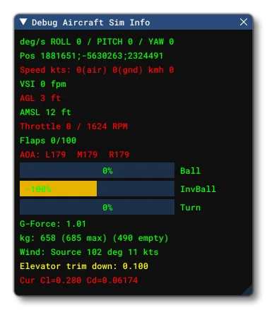The Debug Sim Info Window