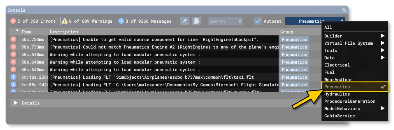 The Pneumatics System Logs In The Debug Console