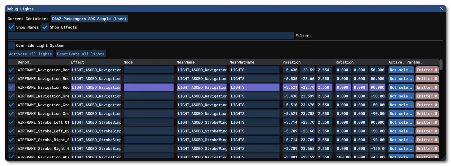 The User Lights Window