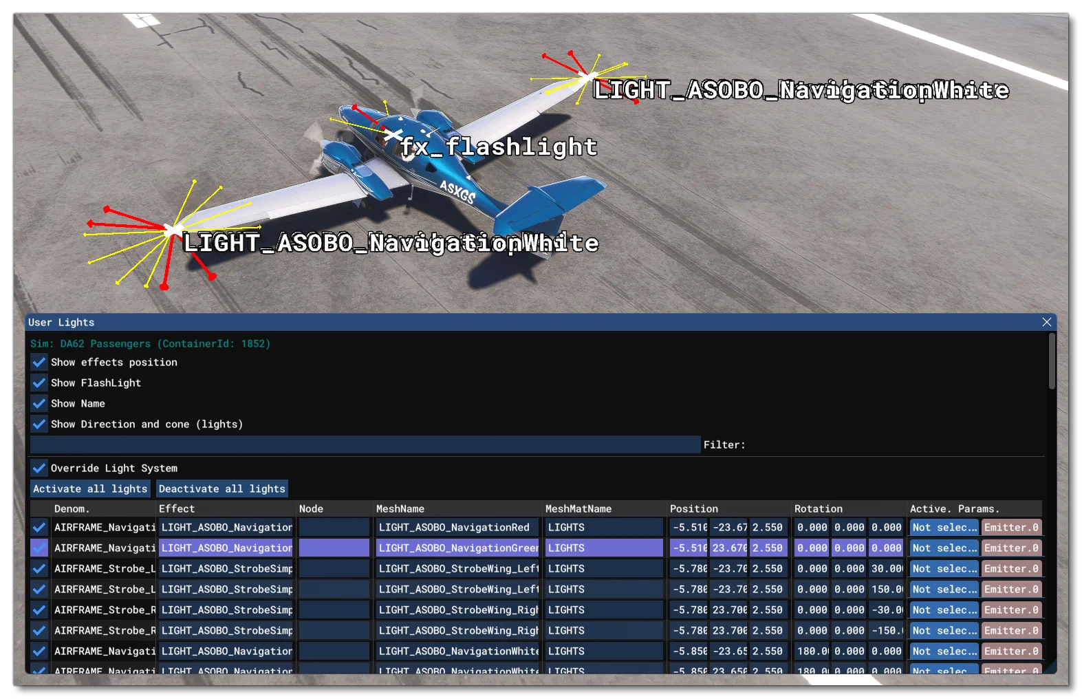 Light Information Shown As An Overlay Within The Simulation