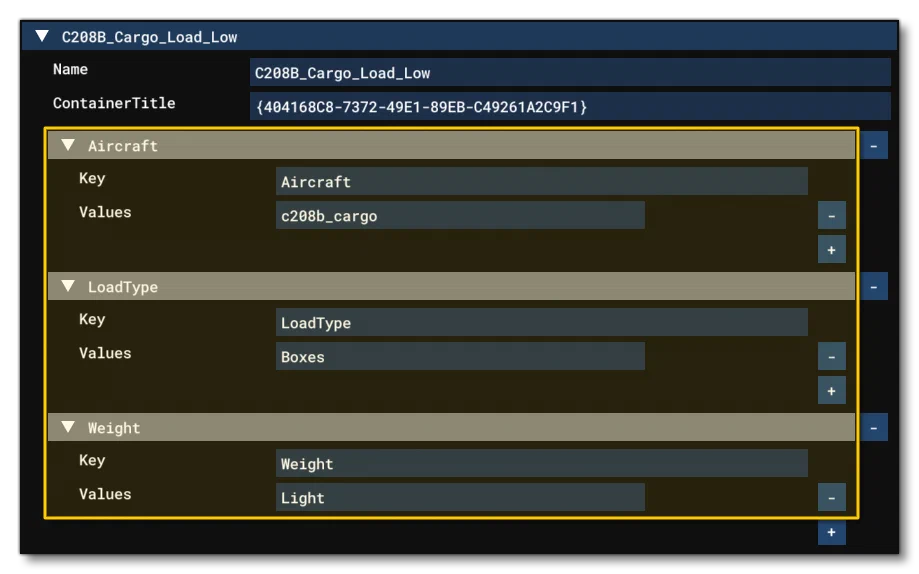Example Of A Load Entry With Various Key / Value Pairs