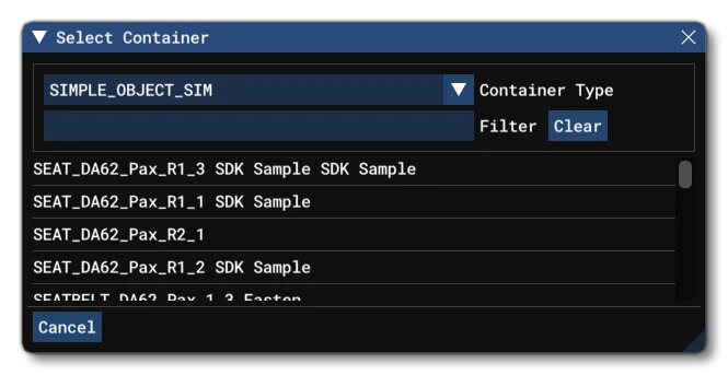 The Container Select Window
