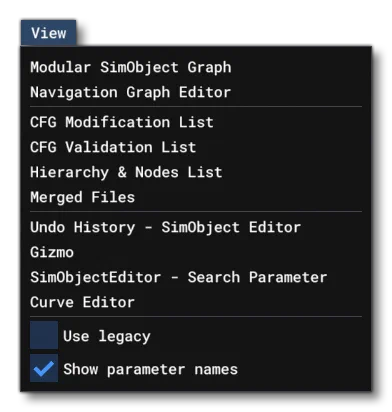 The View Menu In The SimObject Editor
