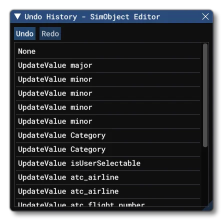 The Undo Window In The SimObject Editor