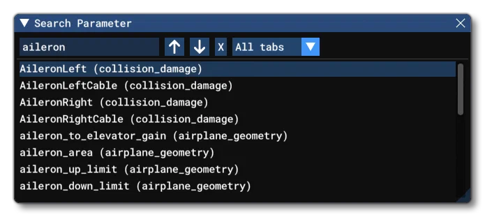 The Search Parameter Window In The SimObject Editor