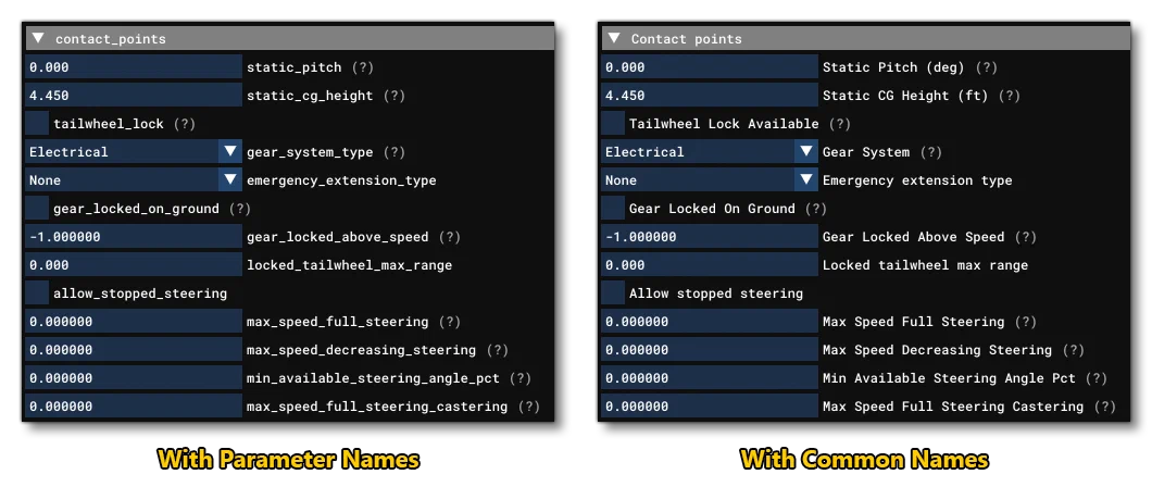 Parameter Names And Common Names In The SimObject Editor