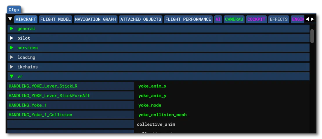 Example Of Colour Coded Sections/Parameters In The SimObject Editor