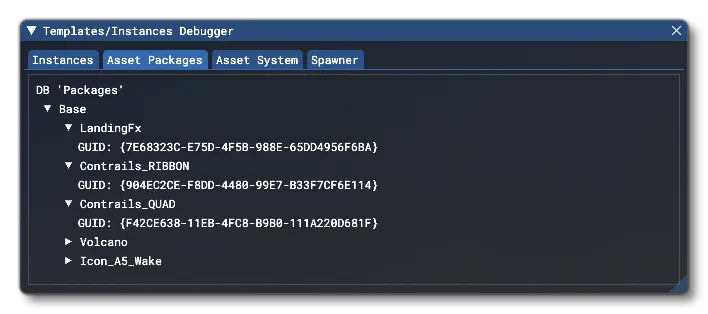 The Asset Packages Tab Of The Templates/Instances Debugger