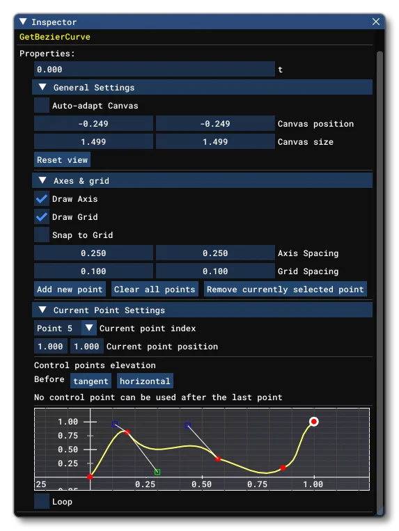 The Inspector Window For The Bezier Curve Node