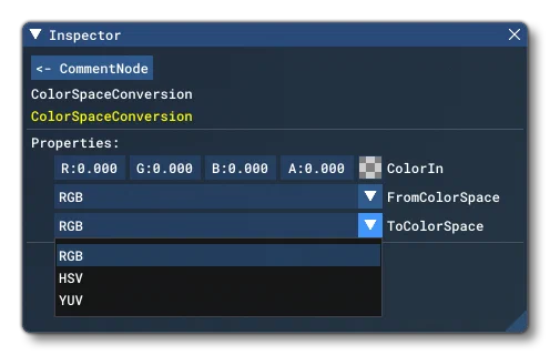 The ColorSpaceConversion Parameters In The Inspector