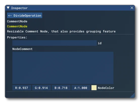 The Inspector For A NodeComment Item