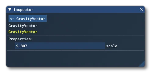 The GravityVector Options in The Inspector Window