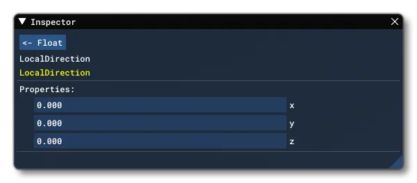 The Inspector Window Inputs For The LocalDirection Node