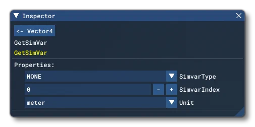 The SimVar Options in The Inspector Window