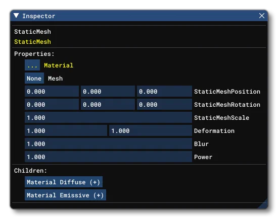 The Inspector For A StaticMesh Block