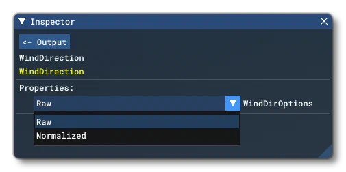 The WindDirection Options in The Inspector Window