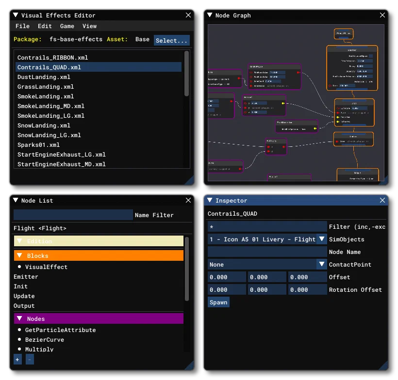 The Four Main Windows That Comprise The VFX Editor