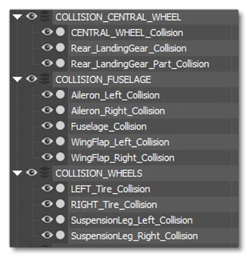 Example Of Mesh Groupings To Be Exported With Aircraft Parts