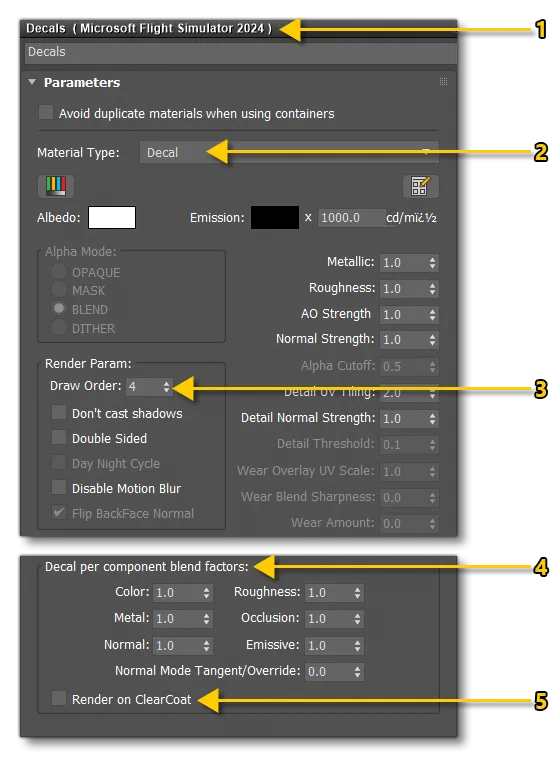 Decal Material Settings