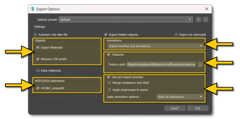 3DS Max User Defined Layer Export Settings