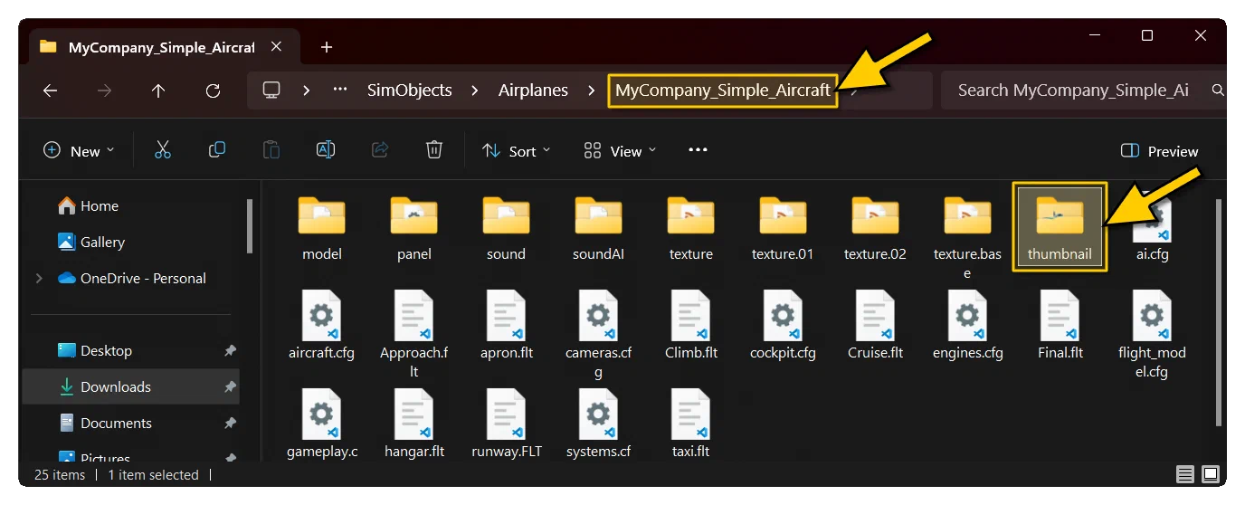 Where The Thumbnail Assets Go For A Simple Aircraft