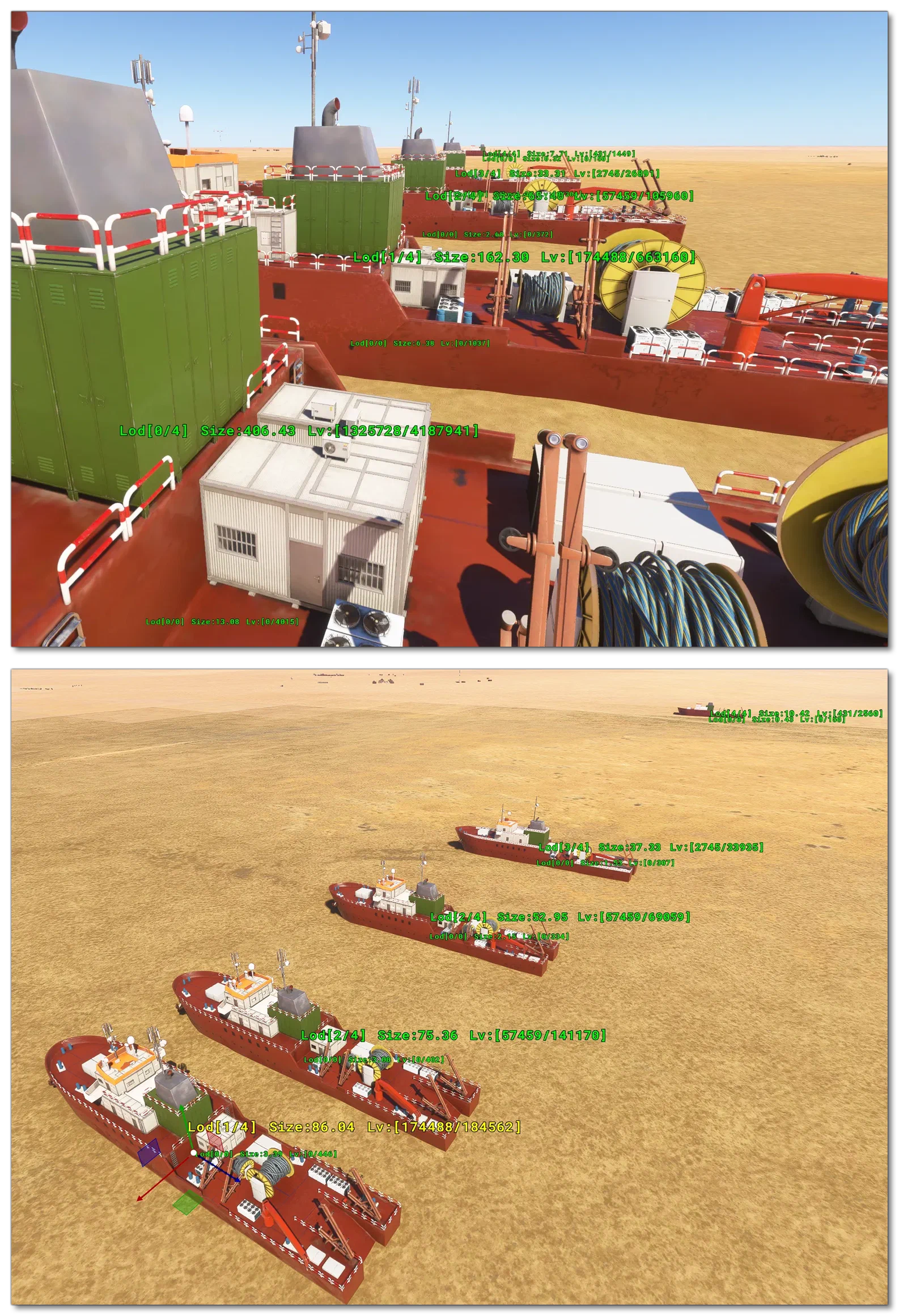 Example Showing The Different LODs In The Simulation