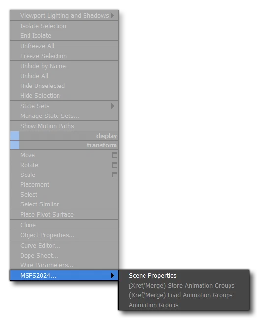 The MSFS2024 RMB Menu In 3DS Max